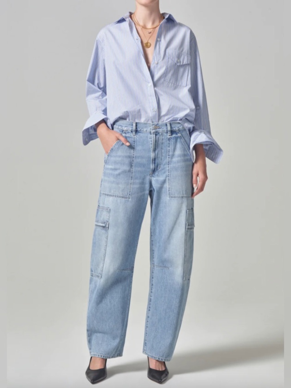 Citizens of Humanity Marcelle Cargo Barrel Jeans Cloud Nine Size 31